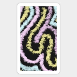 Chalky Pastel Pink, Yellow, and Blue Spray Painted Abstract Line Design on a Black Backdrop, made by EndlessEmporium Magnet